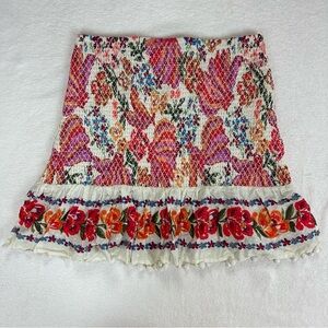 FARM RIO X Anthropologie Mini Skirt Size L Womens Spring Bananas Floral Smocked